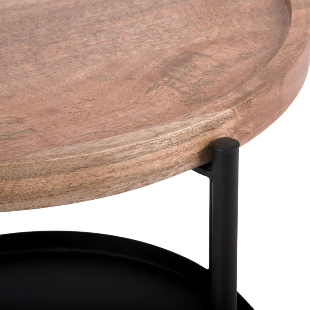 Masuta de cafea, rotunda, din lemn si metal cu doua niveluri, 39×39×55 cm — imaginea 5