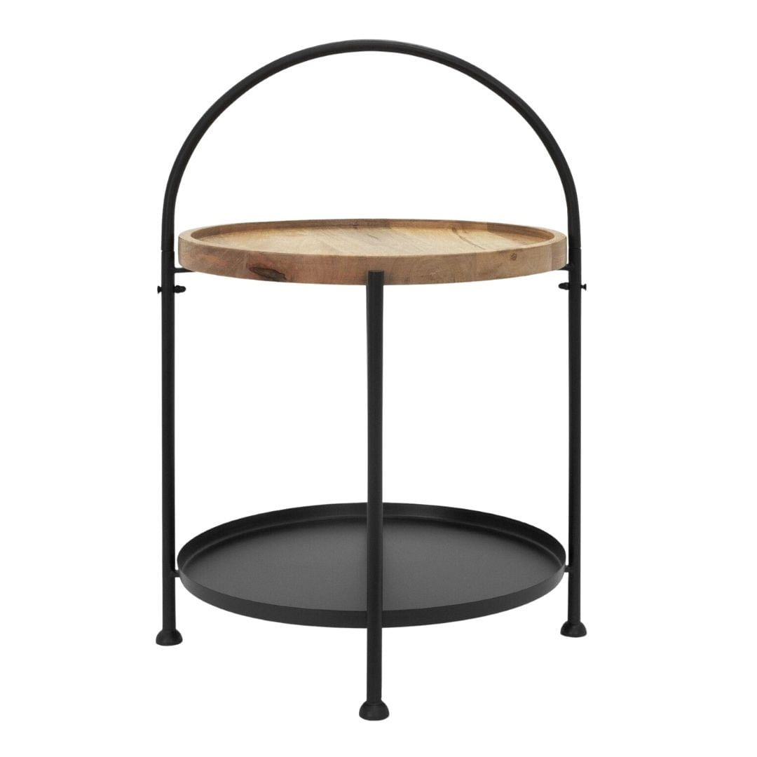 Masuta de cafea, rotunda, din lemn si metal cu doua niveluri, 39×39×55 cm — imaginea 8