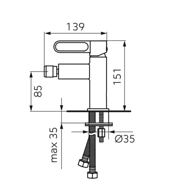 Baterie bideu FDesign Zaffiro FD1-ZFR-6-55, 3/8'', marimea M, monocomanda, aerator, ventil, lucios, auriu — imaginea 2