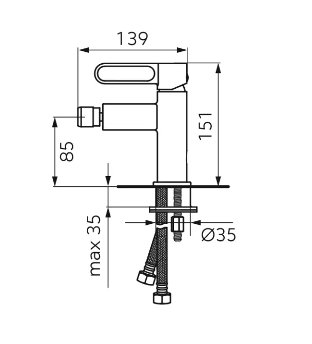 Baterie bideu FDesign Zaffiro FD1-ZFR-6-33, 3/8'', marimea M, monocomanda, aerator, ventil, mat, alb — imaginea 2