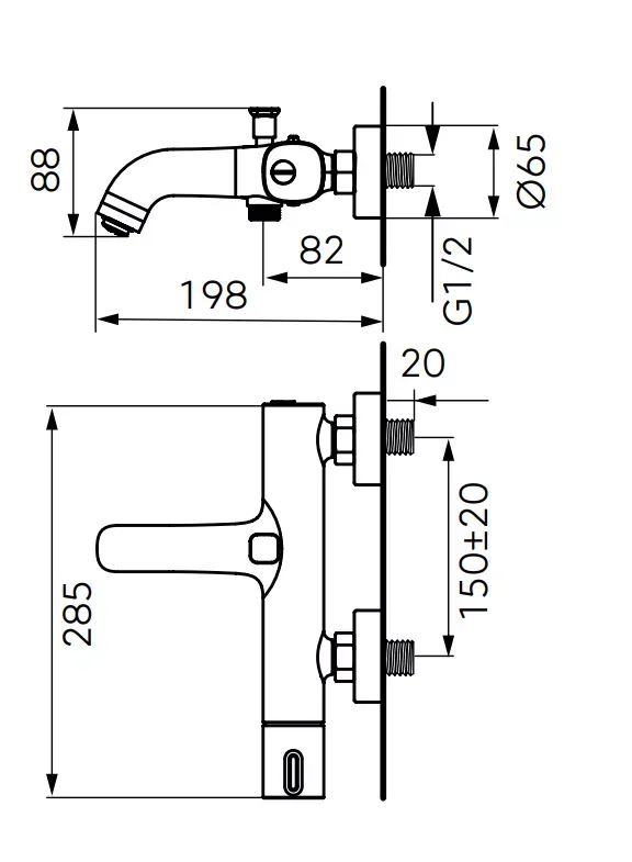Baterie cada FDesign Meandro FD1-MDR-1-11, 1/2'', aparenta, diverter, anti-calcar, crom — imaginea 2