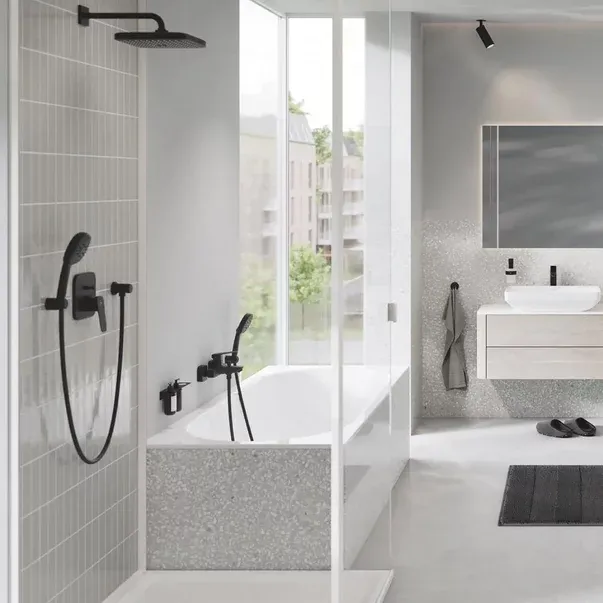 Baterie cada-dus incastrata Grohe Cubeo negru mat fara corp ingropat — imaginea 2
