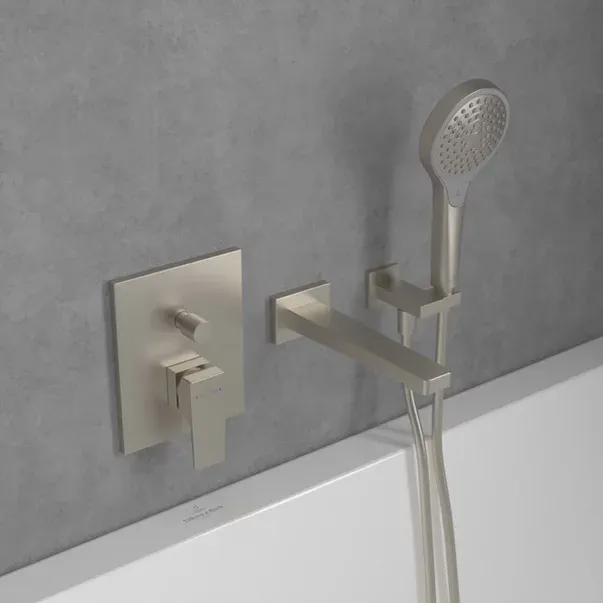 Baterie cada-dus incastrata Villeroy&Boch Architectura Square nichel periat fara corp ingropat — imaginea 2