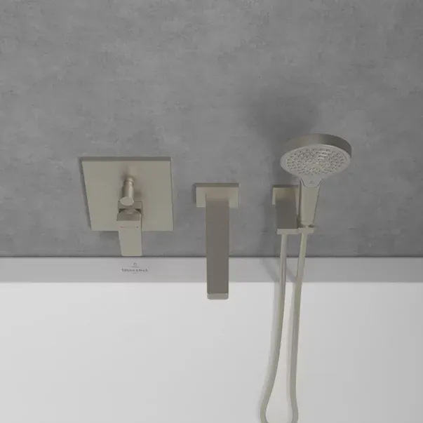 Baterie cada-dus incastrata Villeroy&Boch Architectura Square nichel periat fara corp ingropat — imaginea 6