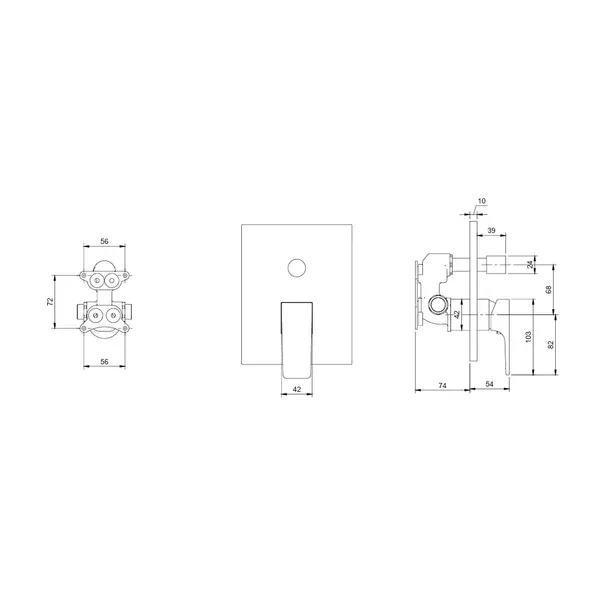Baterie cada-dus incastrata Villeroy&Boch Architectura Square nichel periat fara corp ingropat — imaginea 7