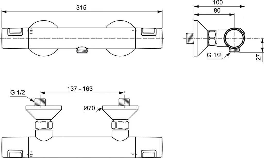 Baterie dus Ideal Standard Ceratherm A7201XG, 1/2'', aparenta, termostat, limitator, mat, negru — imaginea 2