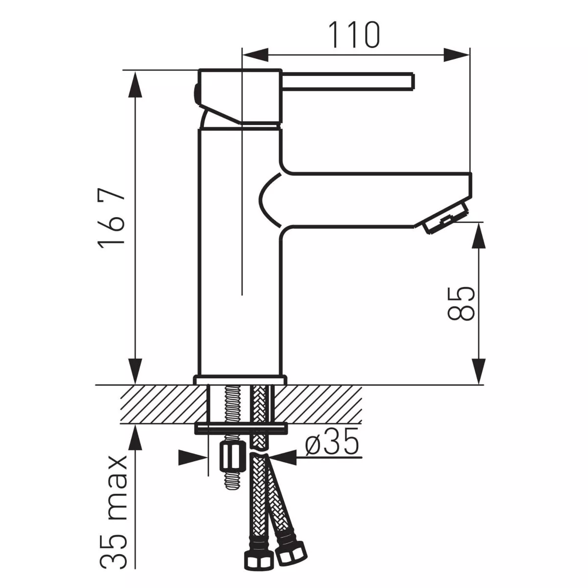 Baterie lavoar Fdesign Flusso, M, 167 mm, ventil, lucios, auriu, FD1-FLS-2-55 — imaginea 2