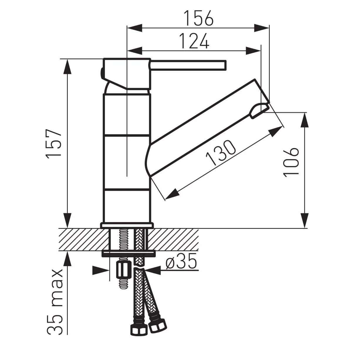 Baterie lavoar Fdesign Flusso, M, 157 mm, ventil, lucios, auriu, FD1-FLS-2A-55