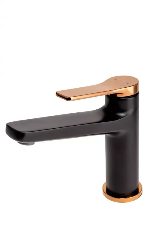Baterie lavoar FDesign Seppia FD1-SPA-2-25, 3/8'', marimea M, monocomanda, ventil push to open, mat, negru / cupru