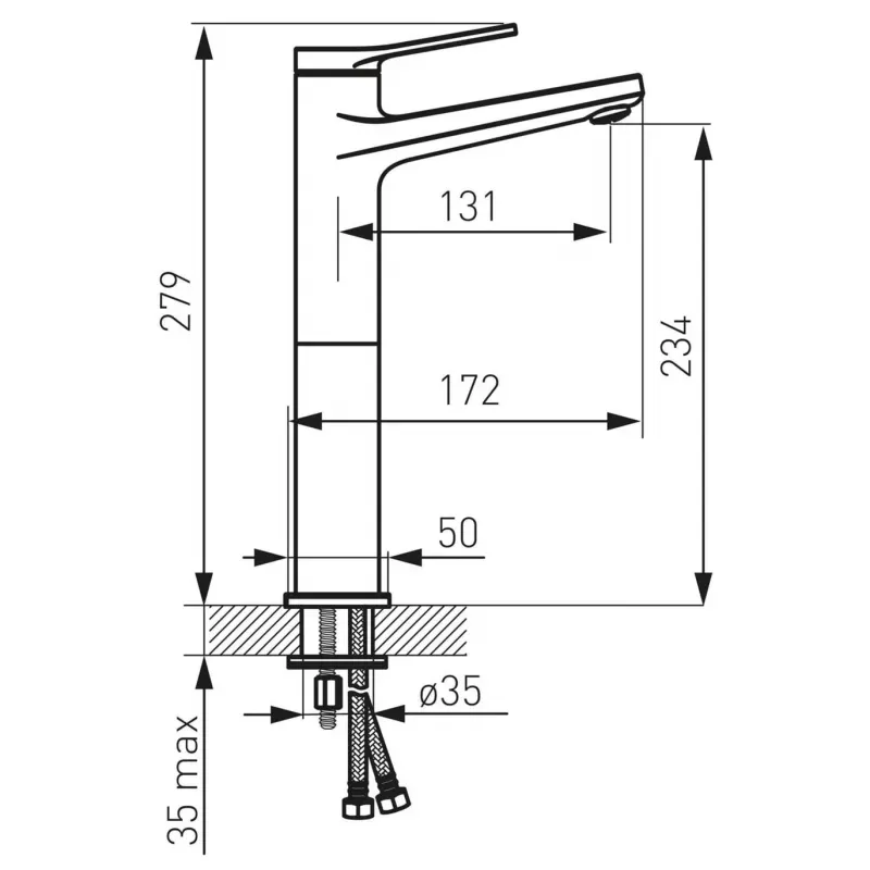 Baterie lavoar FDesign Seppia FD1-SPA-2L-22, 3/8'', marimea XL, monocomanda, ventil push to open, mat, negru — imaginea 2