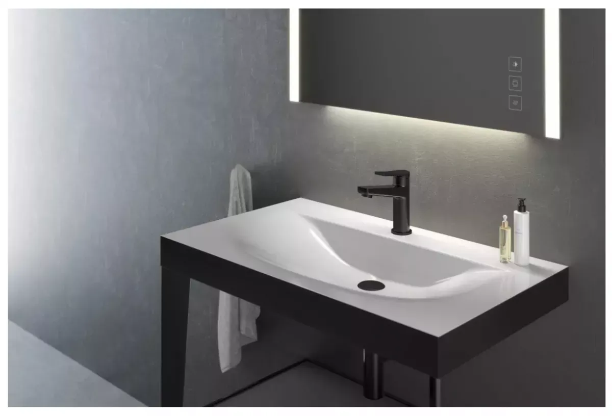 Baterie lavoar FDesign Seppia FD1-SPA-2-22, 3/8'', marimea M, monocomanda, ventil push to open, mat, negru