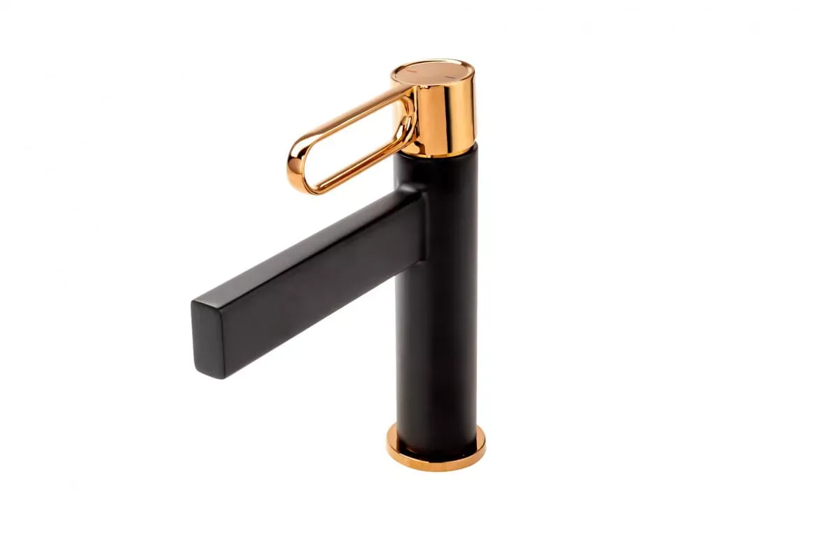 Baterie lavoar FDesin Zaffiro FD1-ZFR-2-25, 3/8'', marimea M, monocomanda, ventil, mat, negru / cupru — imaginea 2