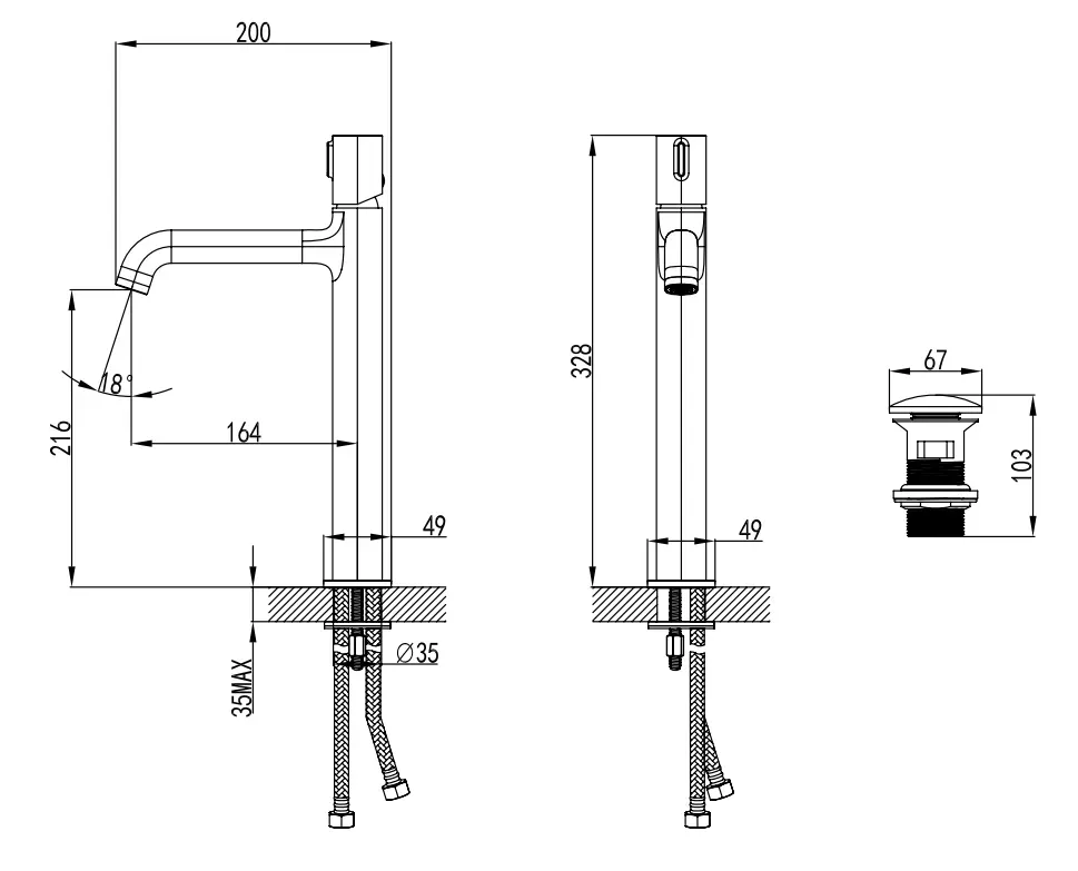 Baterie lavoar FDresign Meandro FD1-MDR-2L-11, 3/8'', marimea XL, monocomanda, ventil push to open, crom — imaginea 2