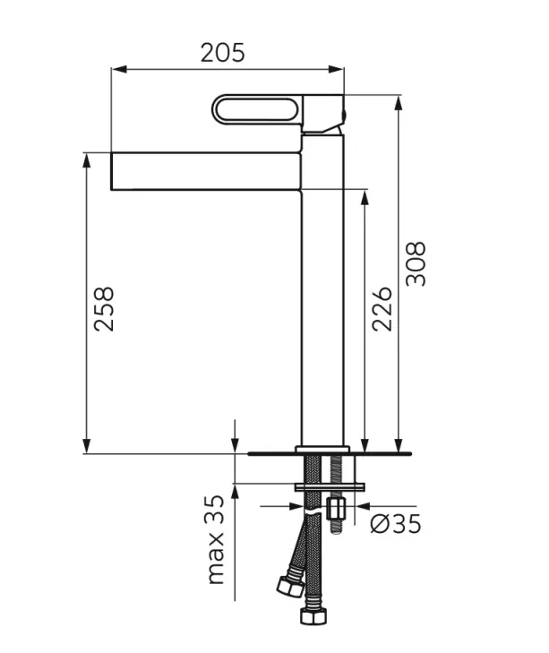 Baterie lavoar FDesin Zaffiro FD1-ZFR-2L-33, 3/8'', marimea XL, monocomanda, ventil push to open, mat, alb