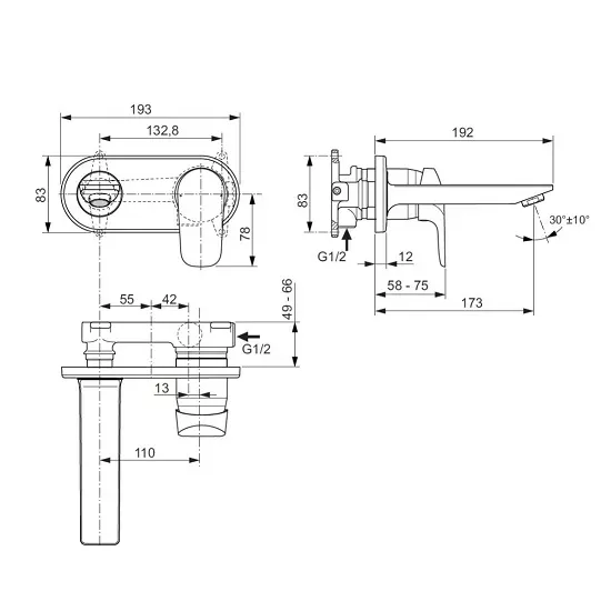 Baterie lavoar Ideal Standard Ceraflex A6941AA, 1/2'', montare pe perete, L 17.2 cm, monocomanda — imaginea 2