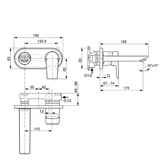 Baterie lavoar Ideal Standard Tesi A6578AA, 1/2'', montare pe perete, L 17.3 cm, monocomanda, necesita set fixare, crom — imaginea 3