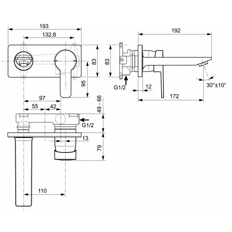 Baterie lavoar Ideal Standard Gio A6107AA, 1/2'', montare pe perete, L 17.2 cm, monocomanda, necesita set fixare, crom — imaginea 2