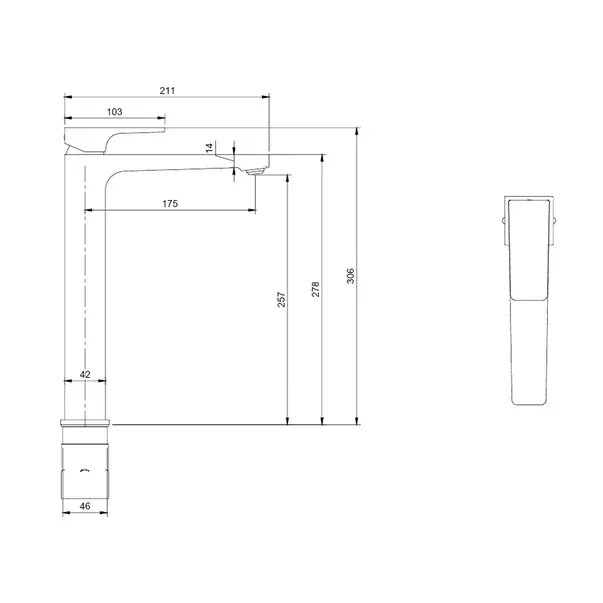 Baterie lavoar inalta Villeroy&Boch Architectura Square nichel periat cu ventil Push-Open — imaginea 3