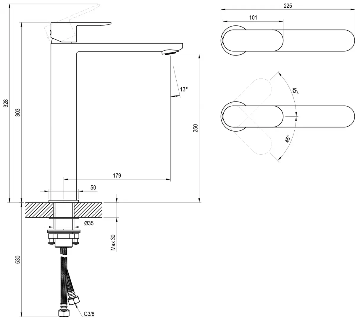 Baterie lavoar Ravak Chrome II, XL, 303 mm, crom, X070447 — imaginea 2