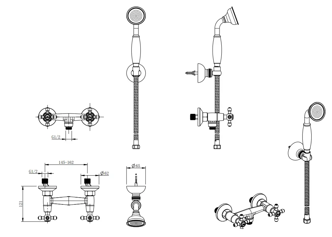 Set baterie dus FDesign Lacrima FD1-LRA-77-66, 1/2'', aparenta, retro, set de dus, 1 pulverizare, mat, bronz — imaginea 2