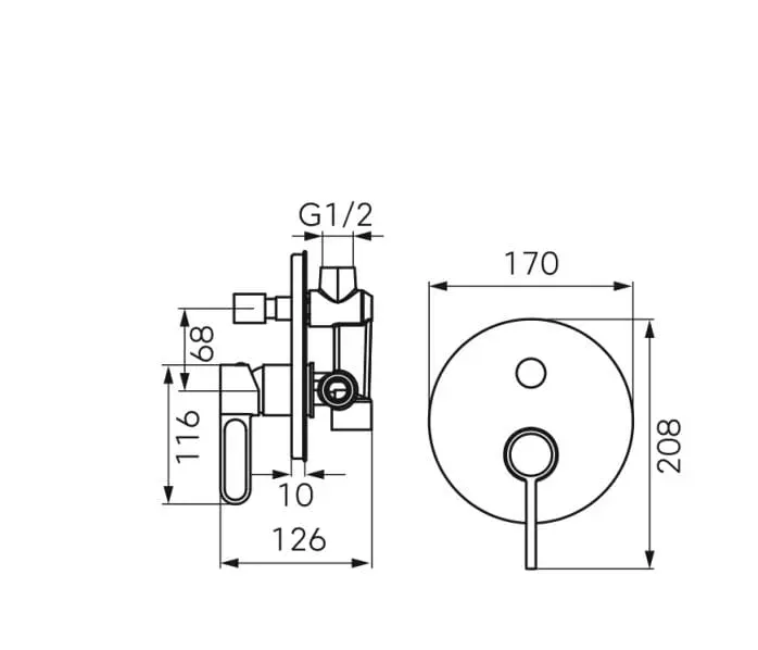 Unitate comanda FDesign Zaffiro FD1-ZFR-7P-33, 1/2'', aparenta, 2 iesiri 1/2'', diverter, valva inclusa, mat, alb