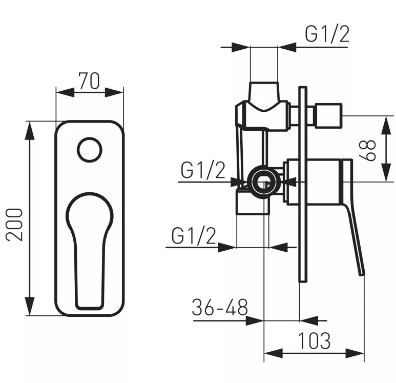 Unitate comanda FDesign Seppia FD1-SPA-7P-22, 1/2'', incastrat, 2 iesiri 1/2'', valva inclusa, mat, negru — imaginea 2
