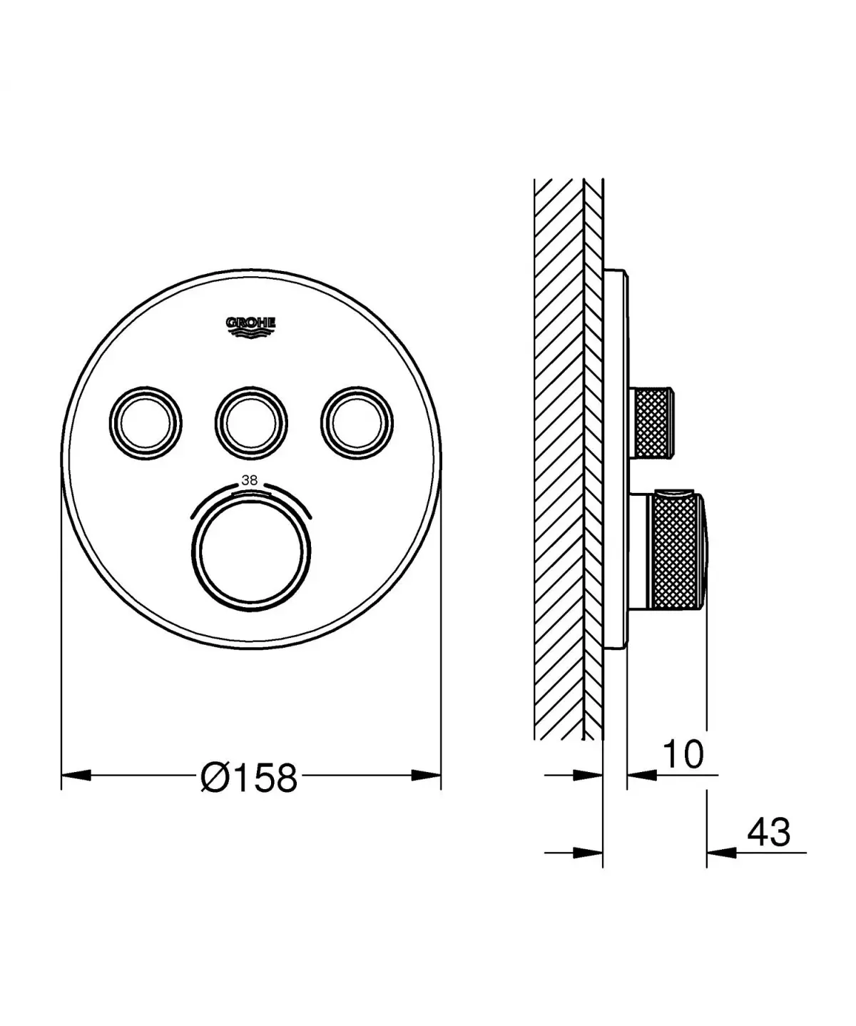 Unitate comanda Grohe SmartControl, termostat, 3 iesiri, necesita valva, mat, negru, 29508KF0 — imaginea 4