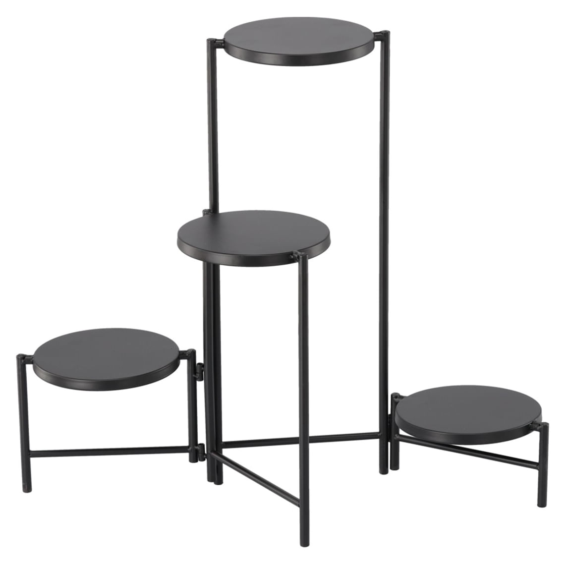 Suport flori metalic 4 niveluri rafturi rotunde interior, 60x43x60 cm, economisire spatiu, negru — imaginea 2