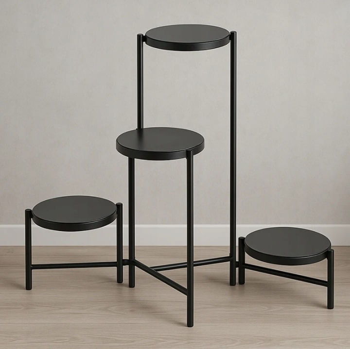 Suport flori metalic 4 niveluri rafturi rotunde interior, 60x43x60 cm, economisire spatiu, negru — imaginea 5