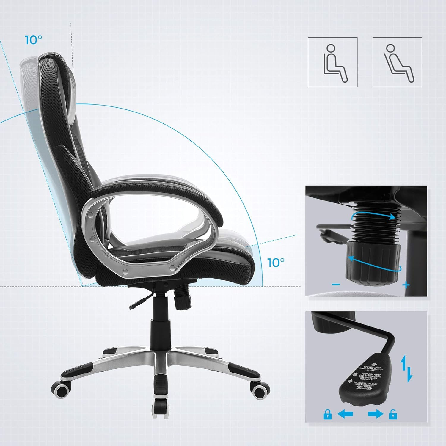 Scaun de birou ergonomic, reglabil pe inaltime, functie balans, tapitat piele sintetica, 54x50x122 cm, nergu — imaginea 5