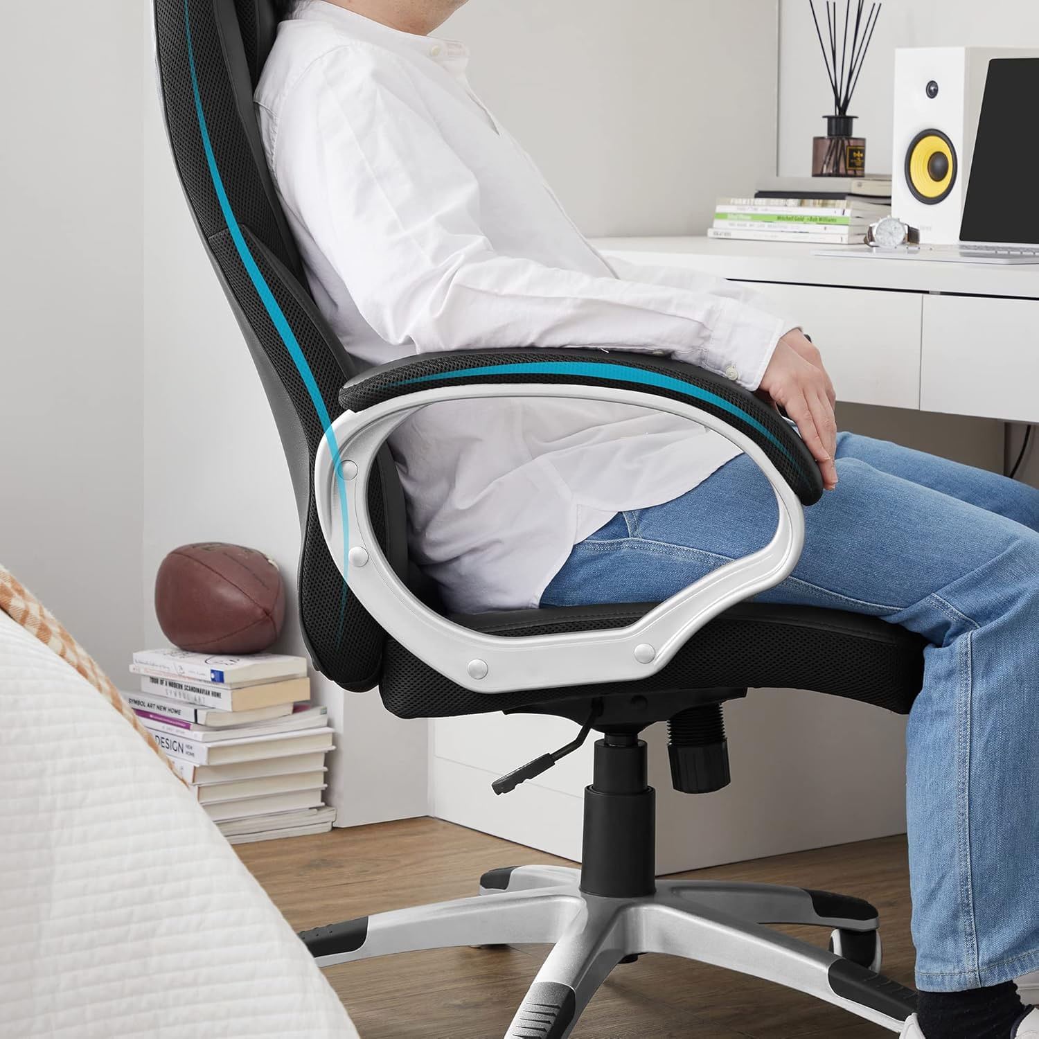 Scaun de birou ergonomic, reglabil pe inaltime, functie balans, tapitat piele sintetica, 54x50x122 cm, nergu — imaginea 6
