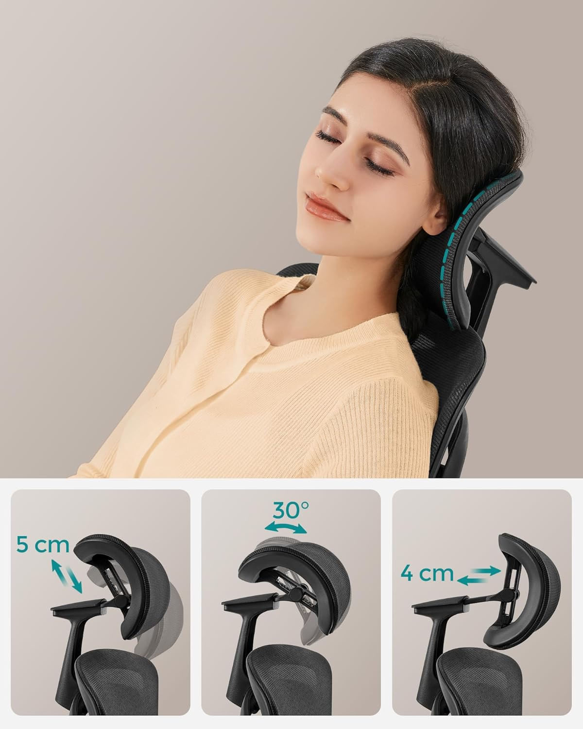 Scaun de birou ergonomic reglabil cu tetiera si suport lombar, inclinare 135A°, maxim 150 kg, 70x70x125 cm, negru — imaginea 2