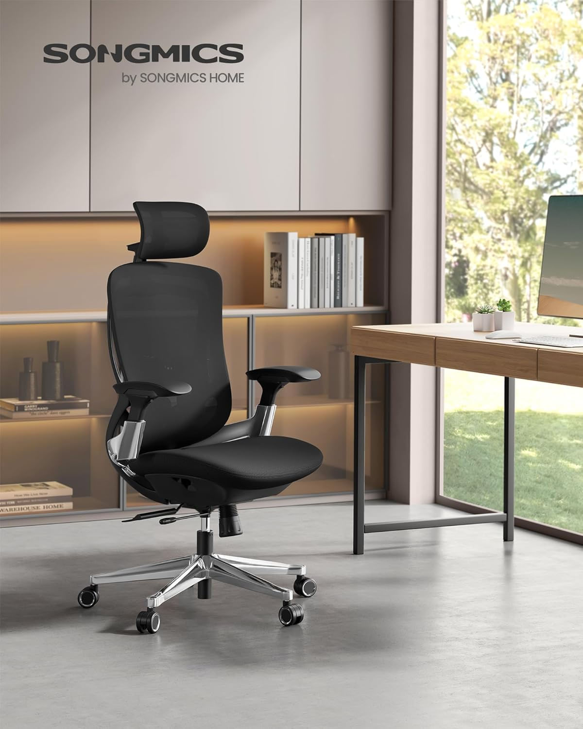 Scaun de birou ergonomic reglabil cu tetiera si suport lombar, inclinare 135A°, maxim 150 kg, 70x70x125 cm, negru — imaginea 4