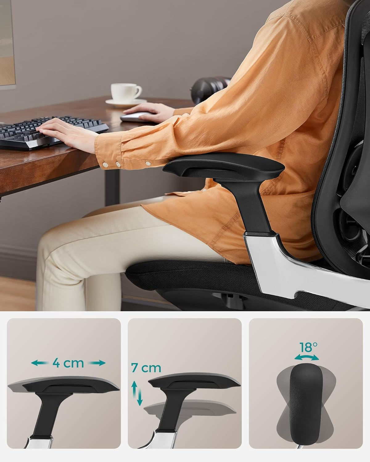Scaun de birou ergonomic reglabil cu tetiera si suport lombar, inclinare 135A°, maxim 150 kg, 70x70x125 cm, negru — imaginea 5
