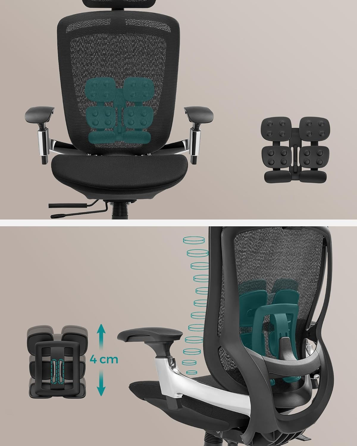 Scaun de birou ergonomic reglabil cu tetiera si suport lombar, inclinare 135A°, maxim 150 kg, 70x70x125 cm, negru — imaginea 8