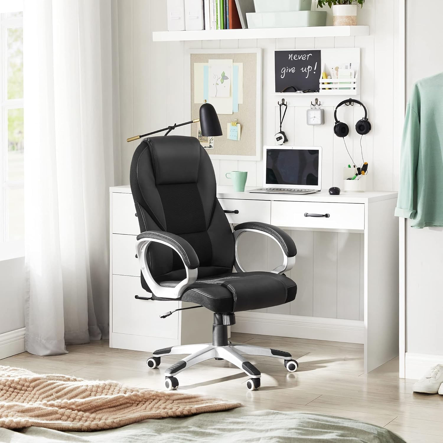 Scaun de birou ergonomic, reglabil pe inaltime, functie balans, tapitat piele sintetica, 54x50x122 cm, nergu — imaginea 10