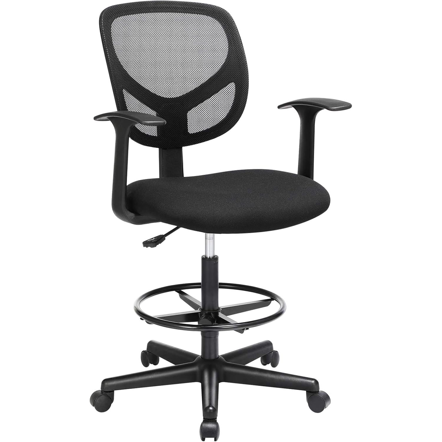 Scaun de birou inalt, rotativ, suport picioare reglabil, ajustare pe inaltime 55-75 cm, 64x64x97 cm, negru — imaginea 2