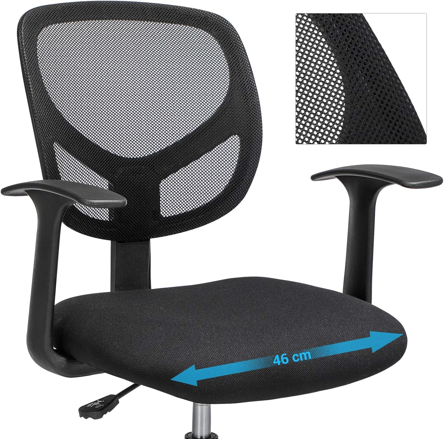 Scaun de birou inalt, rotativ, suport picioare reglabil, ajustare pe inaltime 55-75 cm, 64x64x97 cm, negru — imaginea 7