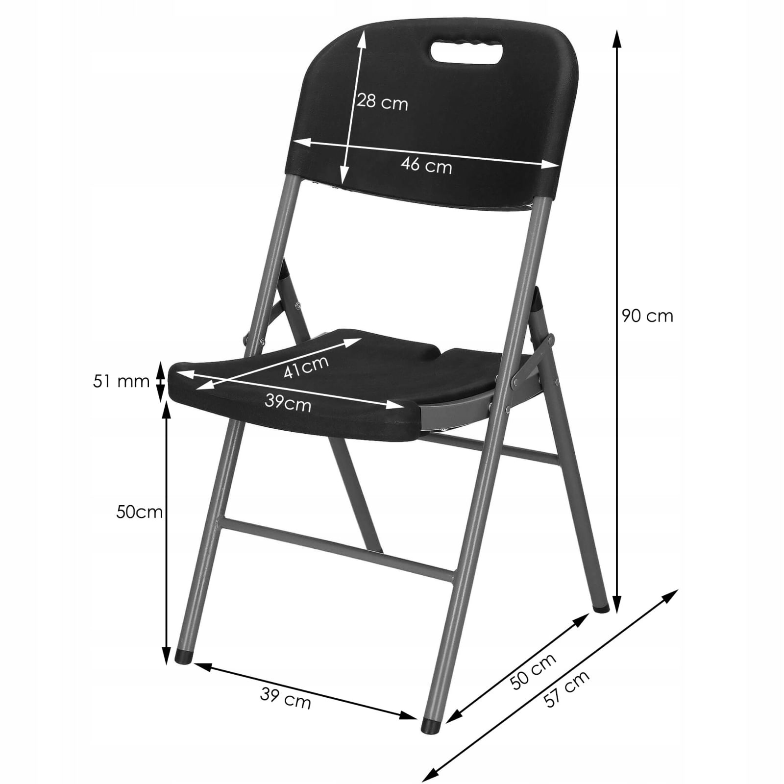 Scaun pliant din plastic pentru catering sau terasa, sarcina 150kg, negru — imaginea 8
