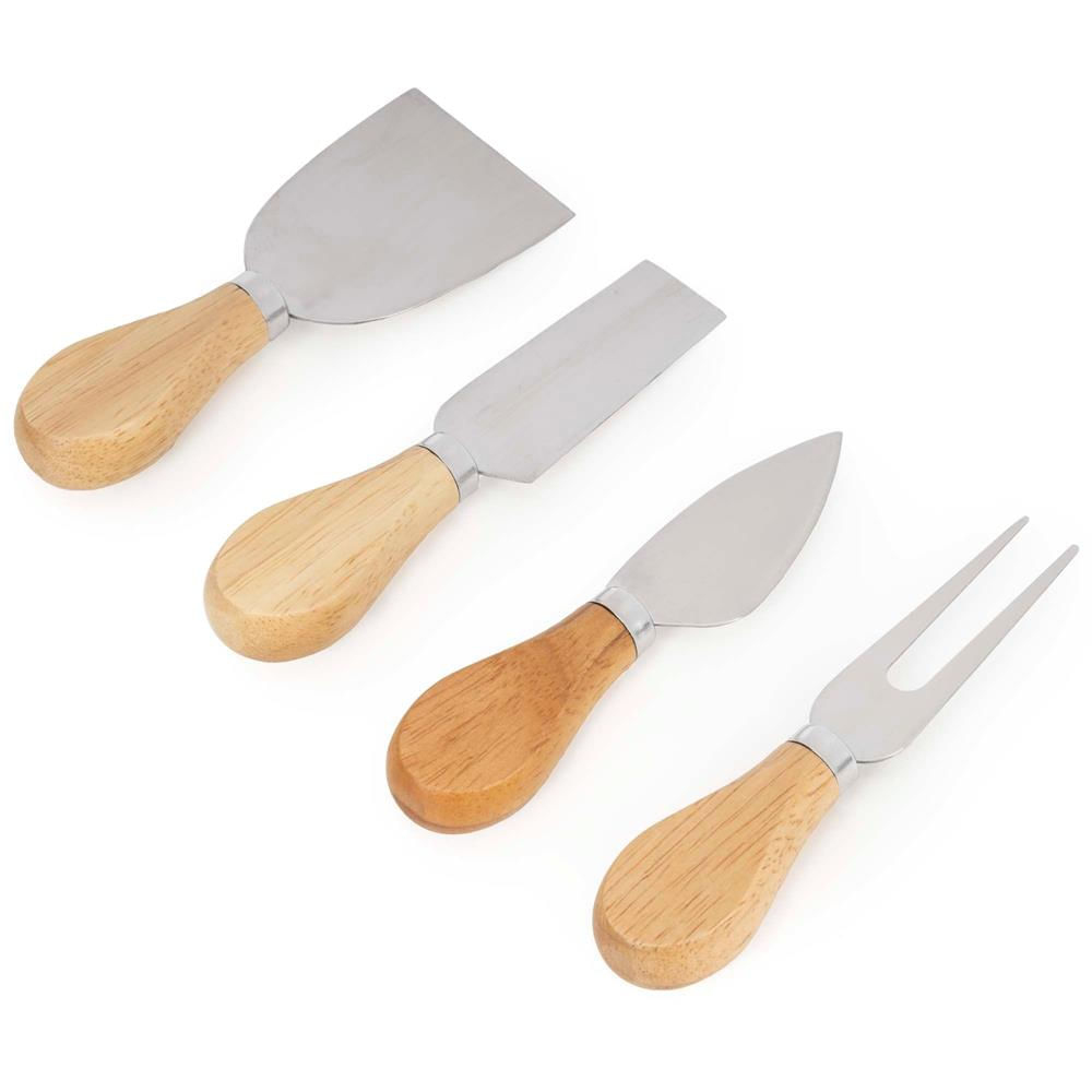 Set servire branzeturi platou bambus sertar glisant 4 accesorii, 33x33x4 cm, compact, maro natur — imaginea 6