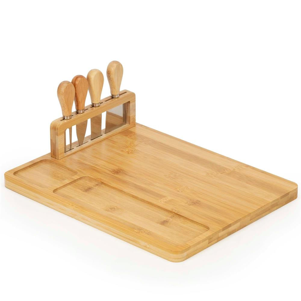 Set servire branzeturi platou bambus suport cutite 4 accesorii, 35x28x8 cm, design natural, maro natur — imaginea 3