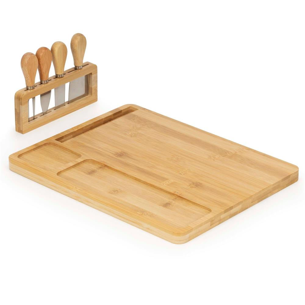 Set servire branzeturi platou bambus suport cutite 4 accesorii, 35x28x8 cm, design natural, maro natur — imaginea 5