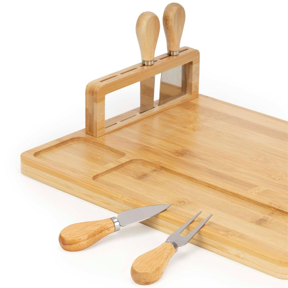 Set servire branzeturi platou bambus suport cutite 4 accesorii, 35x28x8 cm, design natural, maro natur — imaginea 12