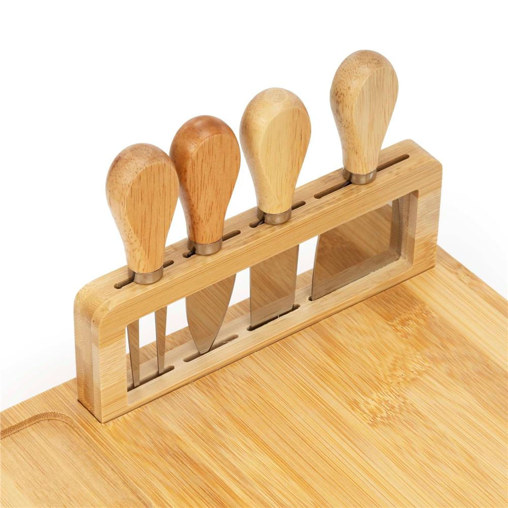 Set servire branzeturi platou bambus suport cutite 4 accesorii, 35x28x8 cm, design natural, maro natur — imaginea 13
