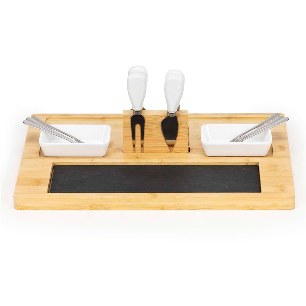 Set servire branzeturi platou bambus piatra 2 boluri 10 accesorii, 40x30x8 cm, design elegant, natur — imaginea 2