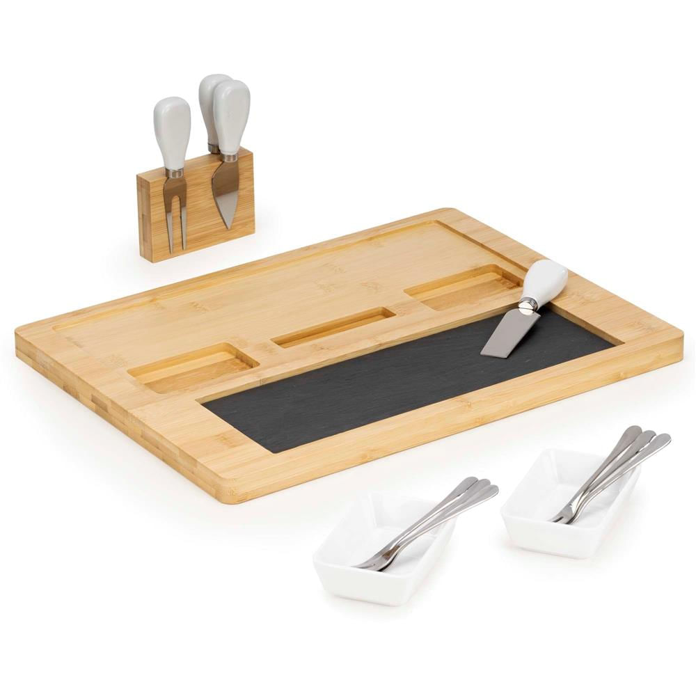 Set servire branzeturi platou bambus piatra 2 boluri 10 accesorii, 40x30x8 cm, design elegant, natur — imaginea 6