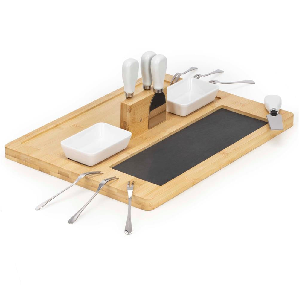 Set servire branzeturi platou bambus piatra 2 boluri 10 accesorii, 40x30x8 cm, design elegant, natur — imaginea 7