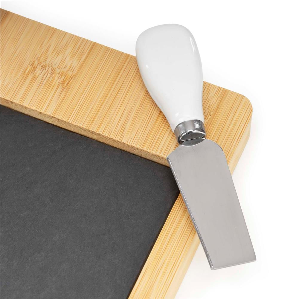 Set servire branzeturi platou bambus piatra 2 boluri 10 accesorii, 40x30x8 cm, design elegant, natur — imaginea 9