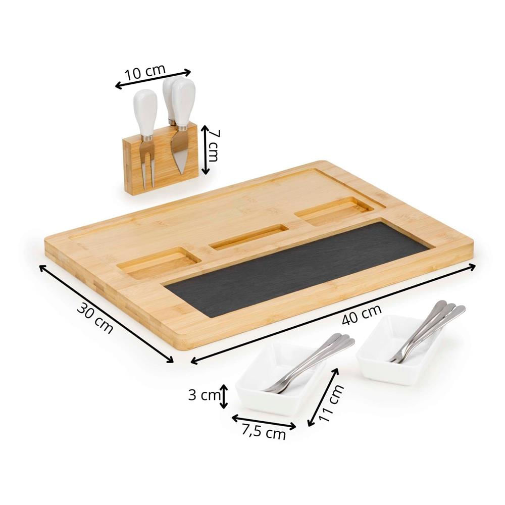 Set servire branzeturi platou bambus piatra 2 boluri 10 accesorii, 40x30x8 cm, design elegant, natur — imaginea 16