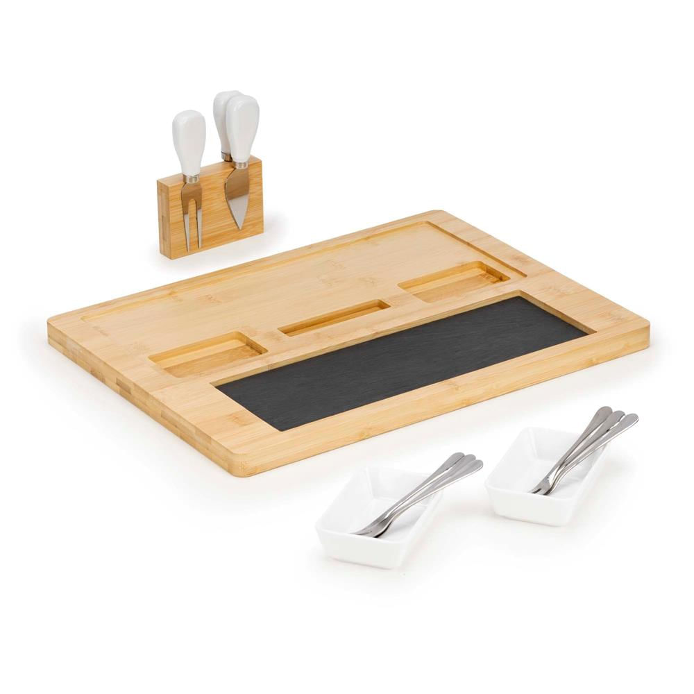 Set servire branzeturi platou bambus piatra 2 boluri 10 accesorii, 40x30x8 cm, design elegant, natur — imaginea 17